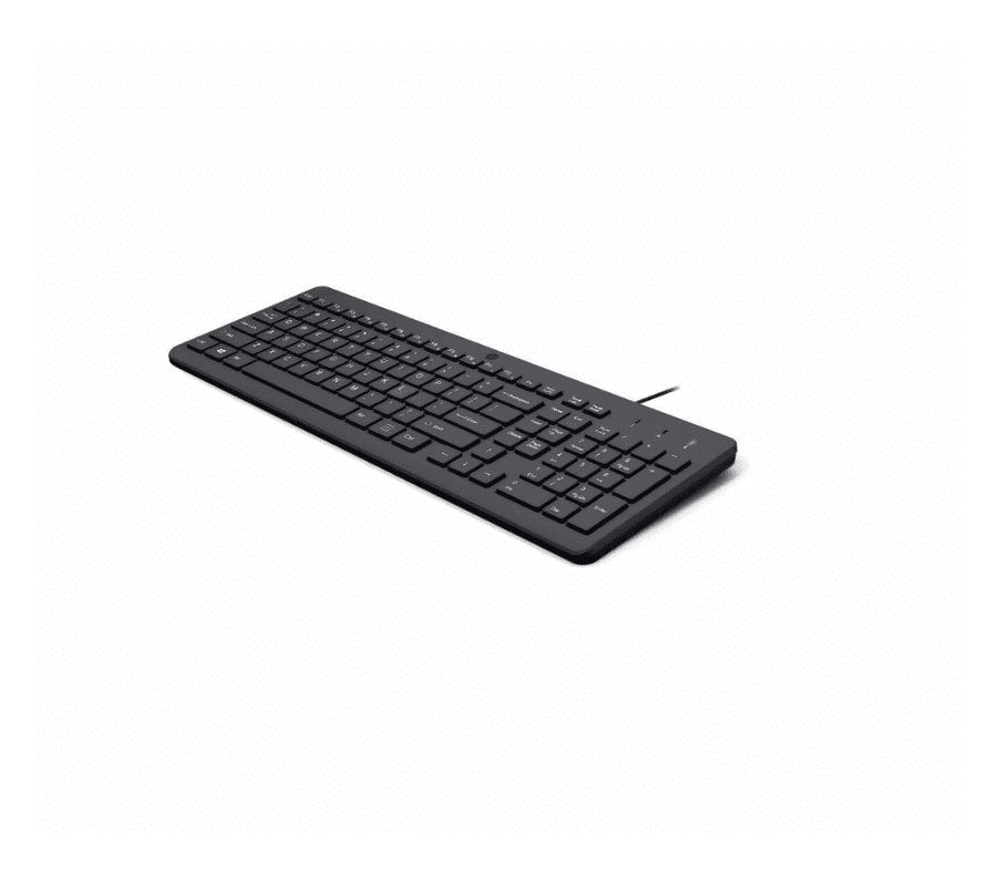 Teclado HP 150 USB con teclas chiclet silenciosas, diseño ergonómico y conexión plug-and-play