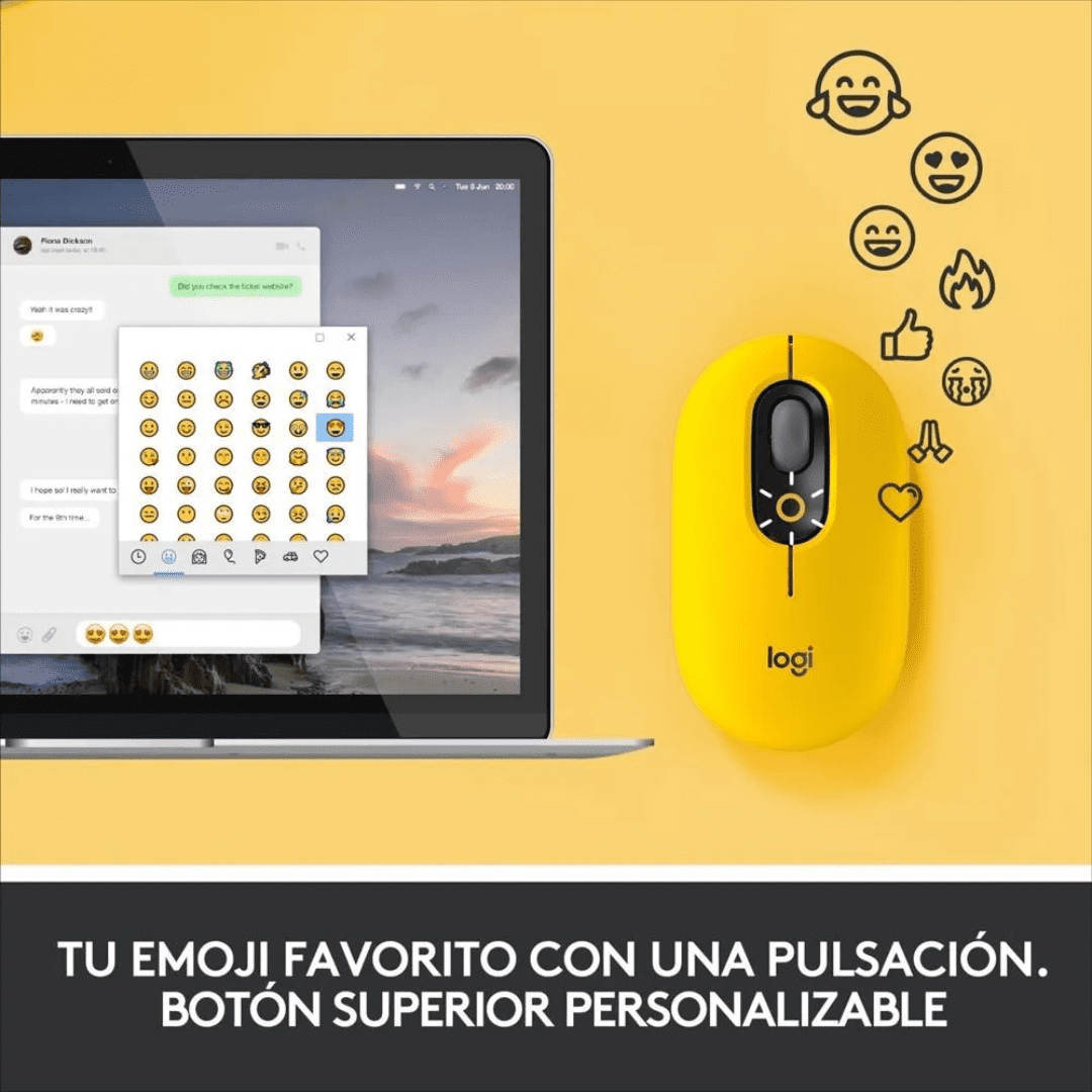 Mouse Logitech POP amarillo inalámbrico Mouse Logitech POP inalámbrico Bluetooth USB amarillo