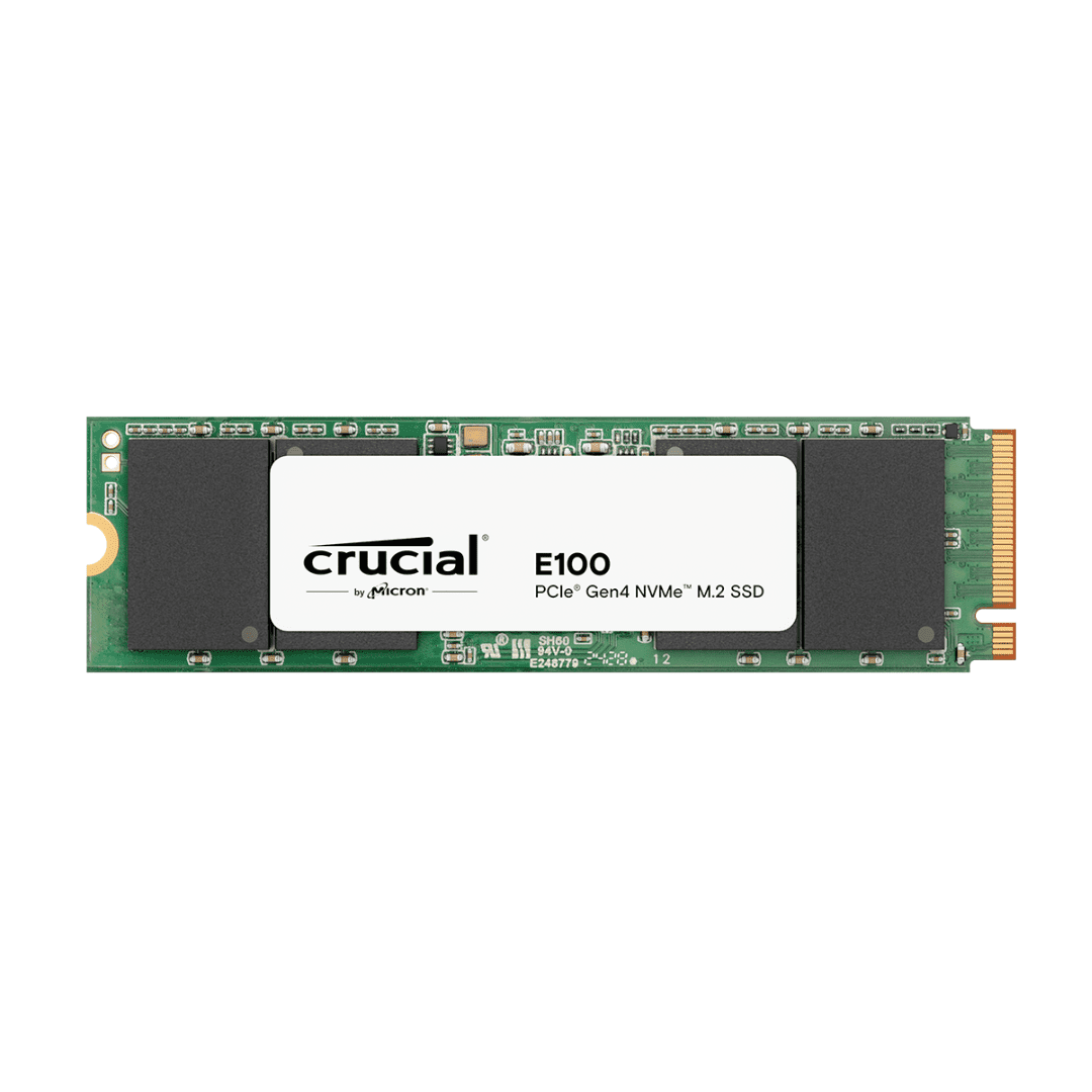 Crucial E100 480GB PCIe Gen4 NVMe M.2 SSD con velocidad de lectura de 4700 MB/s y garantía de 3 años
