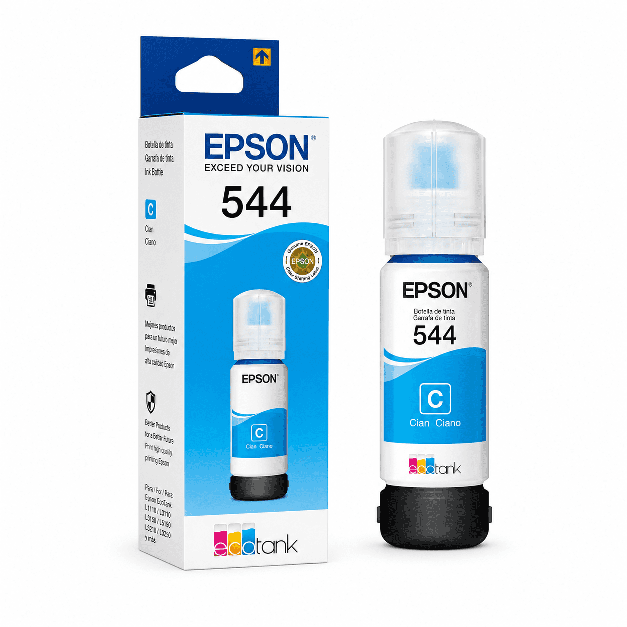 Botella Epson T544220-AL Cyan Original para impresoras EcoTank con colores vibrantes y excelente rendimiento de impresión