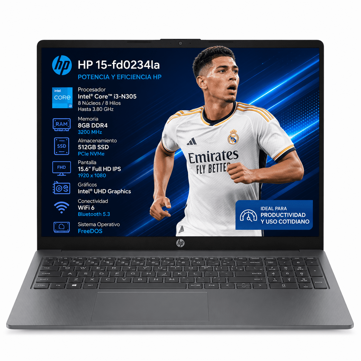 Portátil HP 15-fd0234la Intel Core i3-N305 8GB RAM 512GB SSD pantalla Full HD IPS