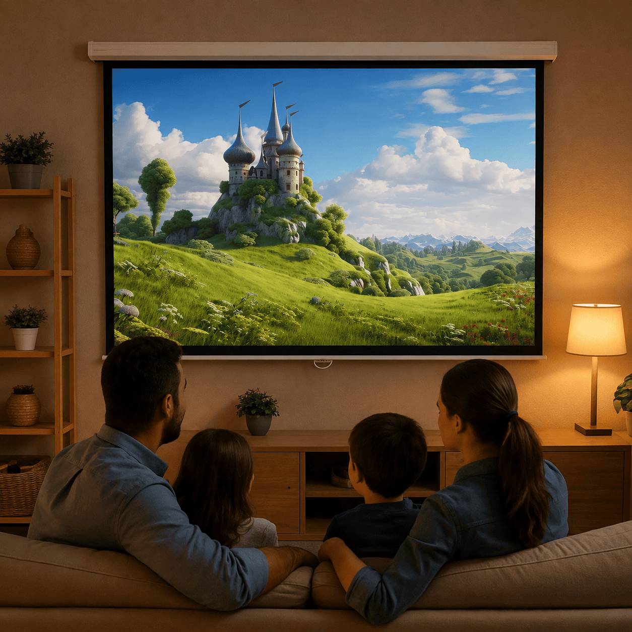 Telón Retráctil Manual VTA VTA-70379 de 100 pulgadas relación 16:9 para proyectores Full HD y 4K.