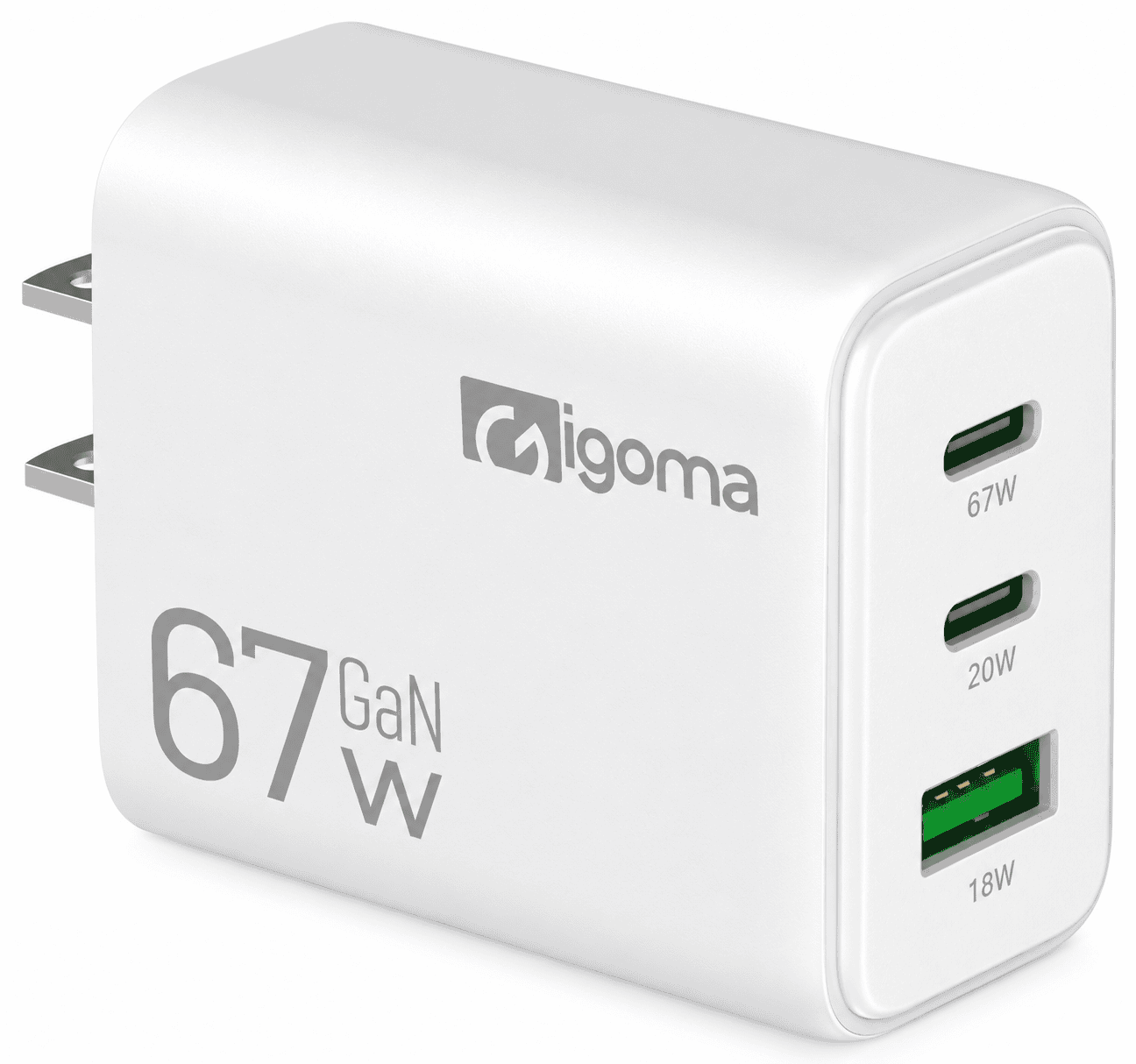 Cargador GaN Igoma CH-64 67W con 2 USB-C y USB-A