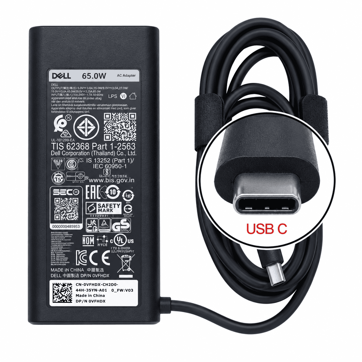 Cargador original Dell USB Tipo C 65W presentación Bulk para portátil