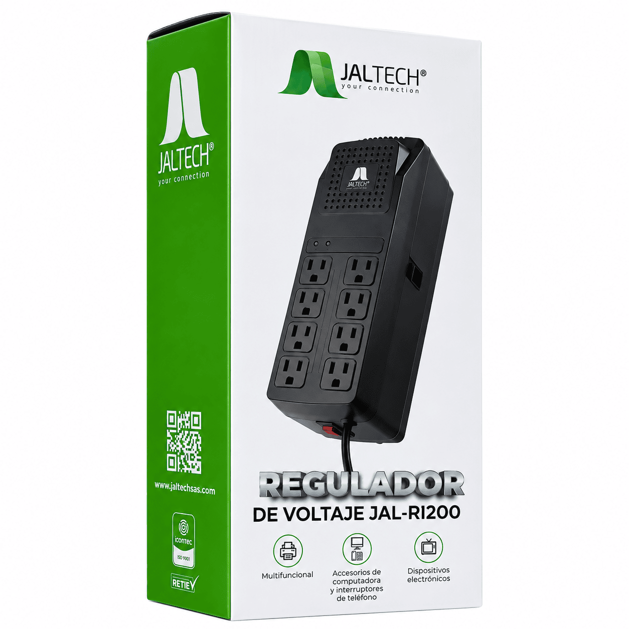 Regulador de Voltaje JAL-R1200 1000VA 500W Regulador de Voltaje JAL-R1200 1000VA 500W con 8 tomas