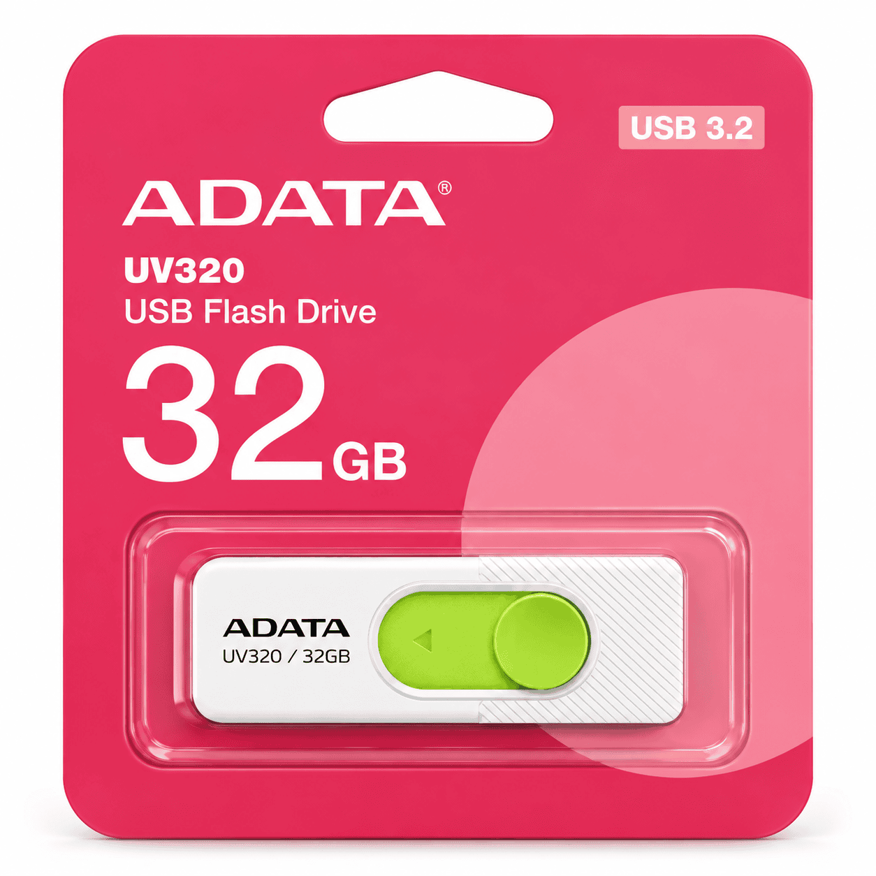 Memoria USB ADATA UV320 32GB USB 3.2 blanco y verde retráctil AUV320-32G-RWHGN
