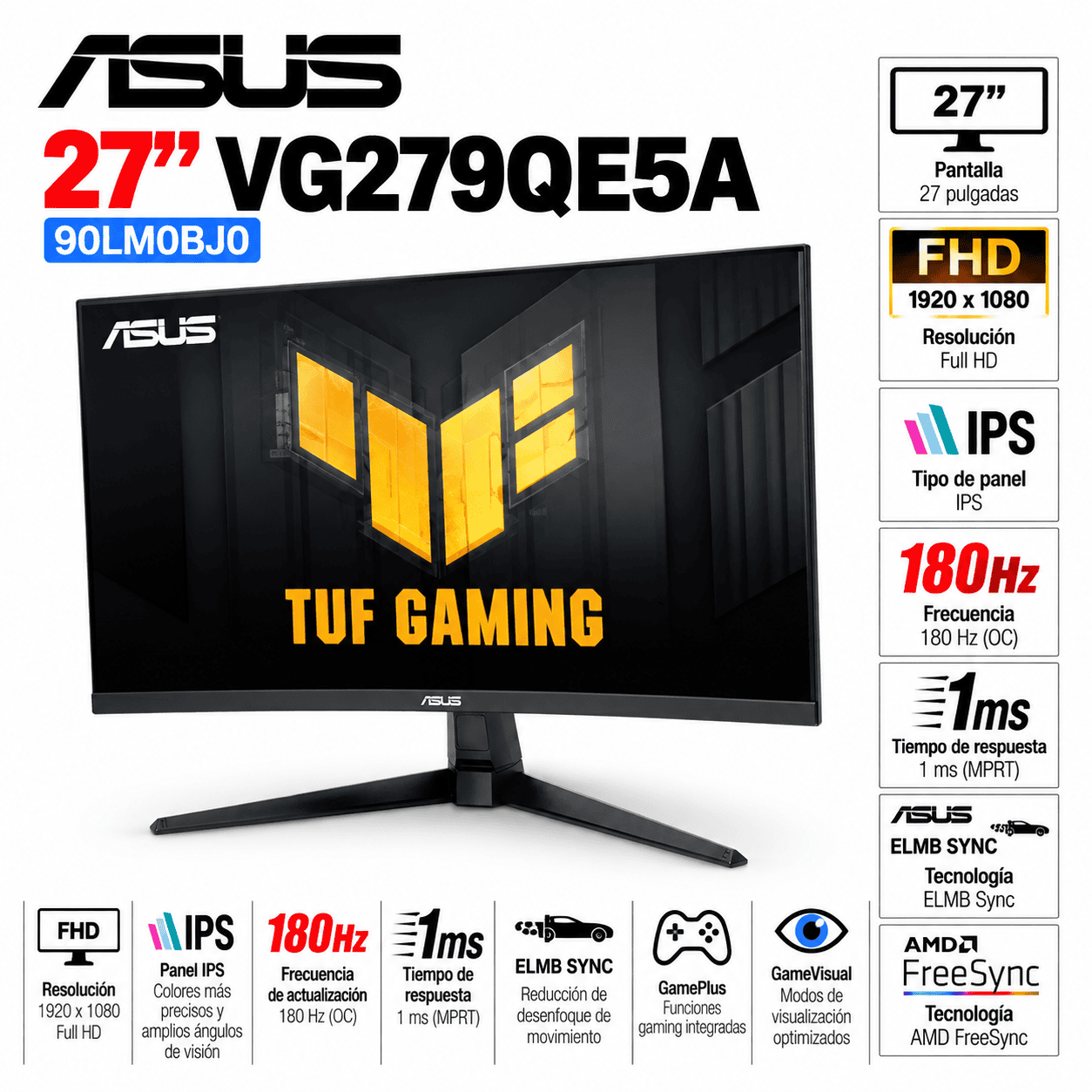 Monitor Gamer ASUS VG279QE5A de 27 pulgadas con resolución Full HD