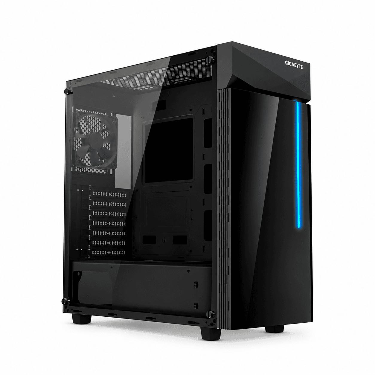 Caja ATX Gigabyte C200 Glass negra con panel lateral de vidrio templado e iluminación RGB frontal