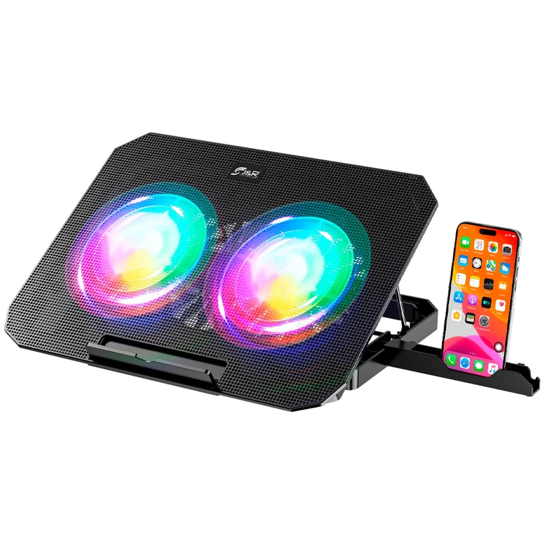 Base Refrigerante Gamer J&R Hold BRJR-020 con 2 Ventiladores Iluminados y Soporte para Celular