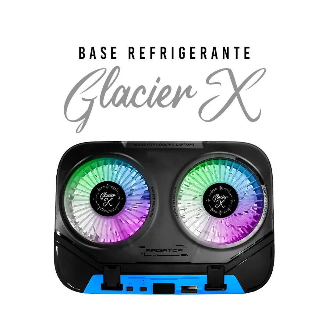 Base Refrigerante J&R Glacier X BRJR-022 con 2 Ventiladores y Luces RGB