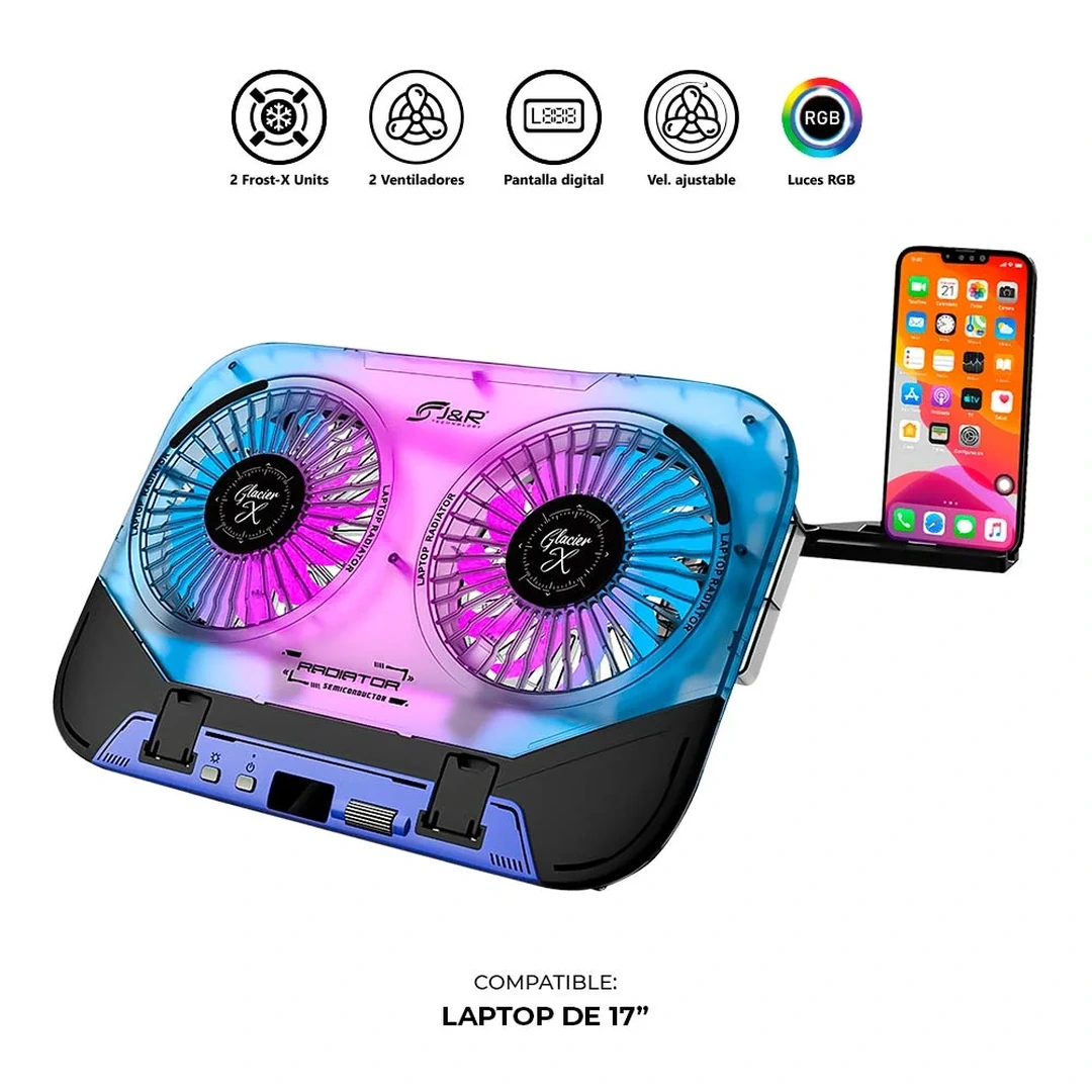 Base Refrigerante J&R Glacier X BRJR-022 con 2 Ventiladores y Luces RGB
