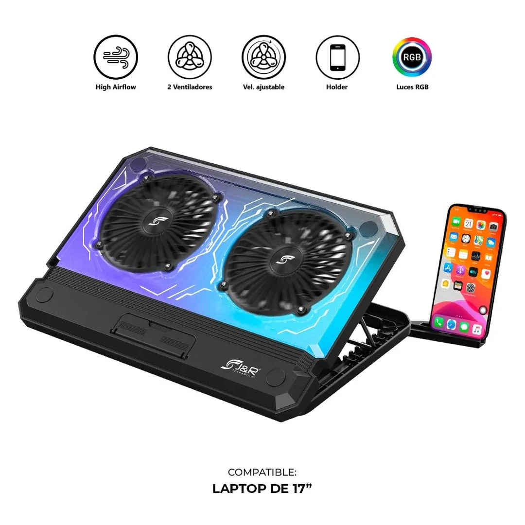 Base Refrigerante J&R Neon BRJR-023 RGB con 2 Ventiladores para Portátil