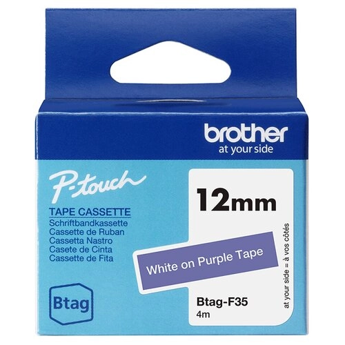 Brother BTAGF35 Cinta P-touch 12mm Blanco sobre Morado - Etiquetas resistentes con estilo