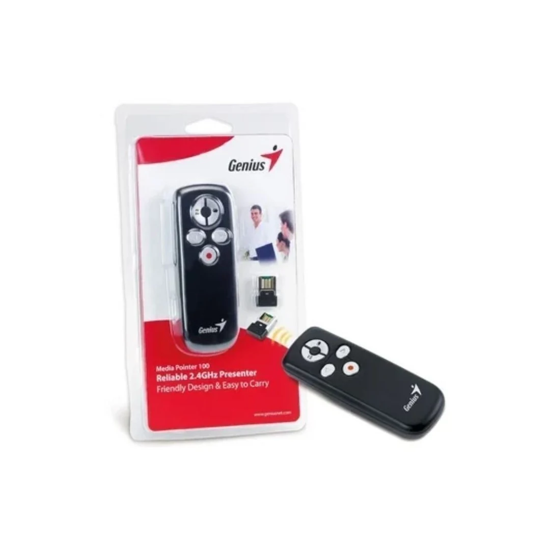 Presentador Genius Media Pointer 100 Negro Inalámbrico con Láser